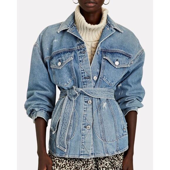 Anthropologie x Citizens of Humanity Dolly Belted Distressed Denim Jacket XL - Picture 13 of 16